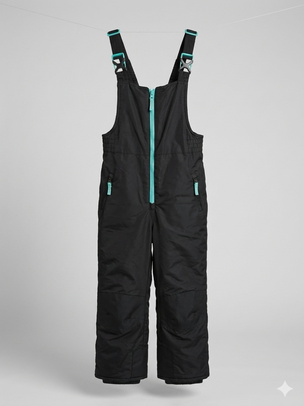 Champion Kids Black Snow Bib with Teal Zipper Accents
